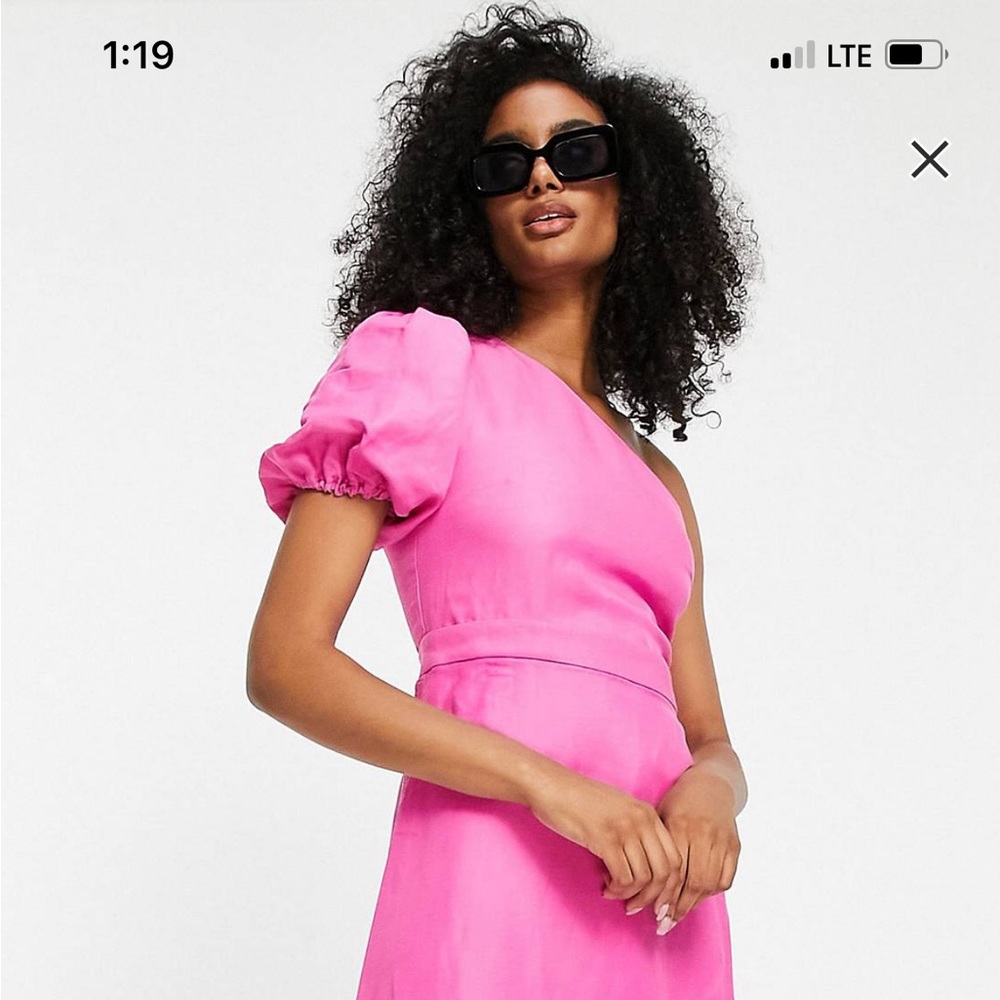 One shoulder Linen pink midi dress